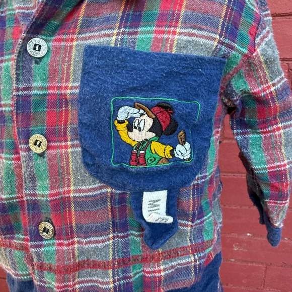 Vtg 90 Disney Mickey Mouse Plaid Button Down Shirt Kids 18 Months Cotton Kidcore - Picture 2 of 6